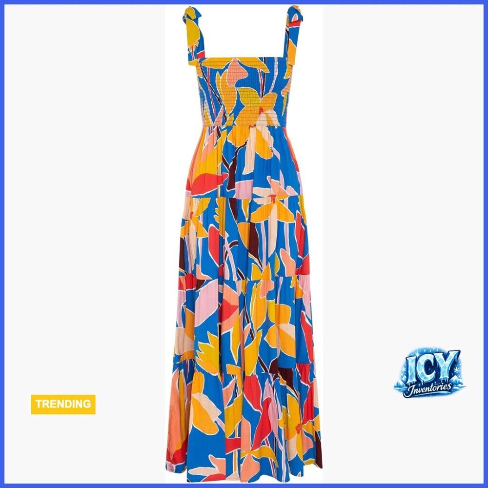 Polyester Maxi Dress with Spaghetti Straps Square Neck Ruffle Hem - Picture 1 of 7